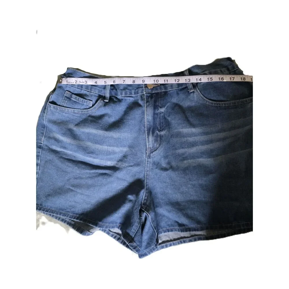 High Rise Denim Shorts Medium Wash Relaxed Fit Elastic Back Size 2XL